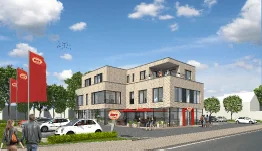 Visualisierung des dreigeschossigen Wohn- und Geschäftshauses an der Südstraße